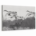 Serene Crane Wall Art – Flock of Cranes in Flight on Canvas & Acrylic
