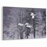 Serene Crane Wall Art – Flock of Cranes in Winter Flight on Canvas