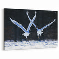 Elegant Crane Wall Art – Dancing Cranes in Snow on Canvas & Acrylic