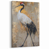 Luxurious Crane Wall Art – Golden Crane Elegance on Canvas & Acrylic