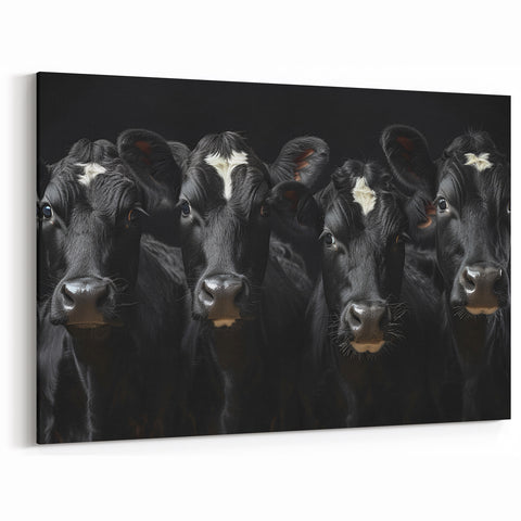 Black Cows Wall Art - Dramatic Cow Canvas for Modern Decor