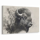 Detailed Bison Wall Art - Monochrome Buffalo Canvas for Rustic Decor