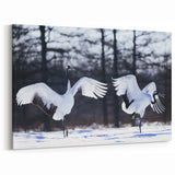 Graceful Crane Wall Art – Dancing Cranes in Snow on Canvas & Acrylic