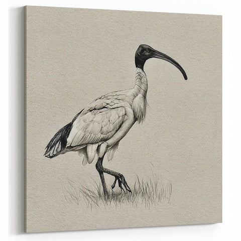 Elegant Crane Wall Art – Detailed Black and White Crane Illustration