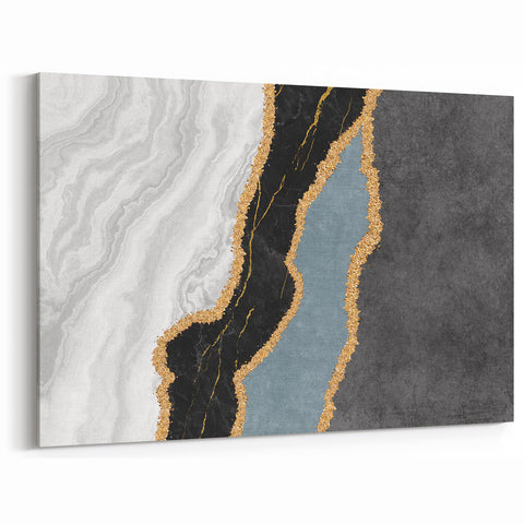 Contemporary Strokes and Lines Art in Black, White, Blue, and Gold Canvas