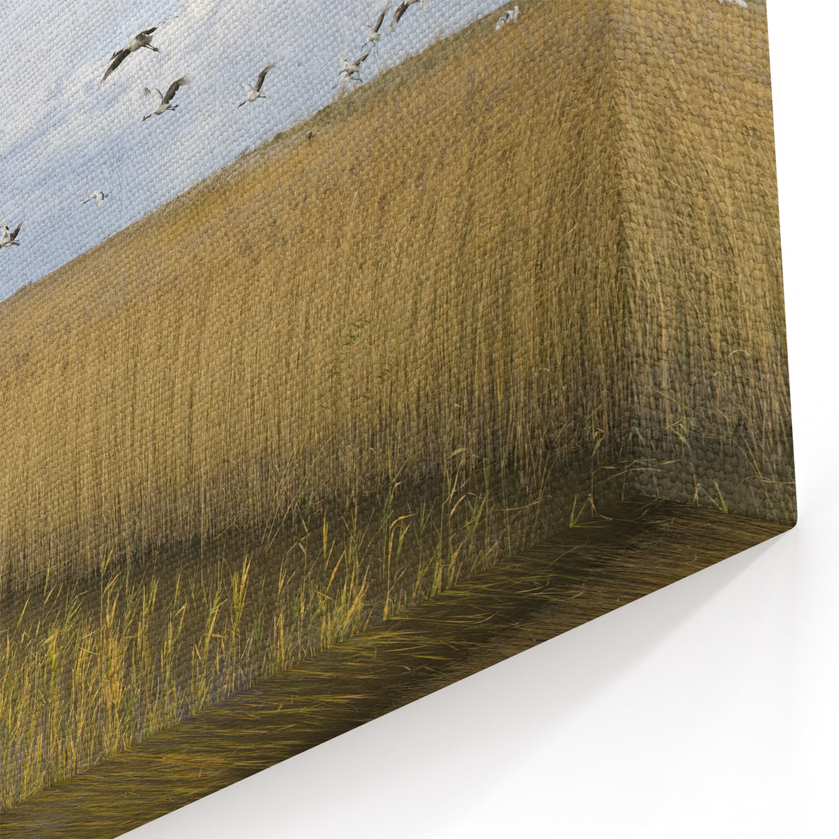 Elegant Crane Wall Art - Majestic Crane Flight over Serene Wetlands Canvas