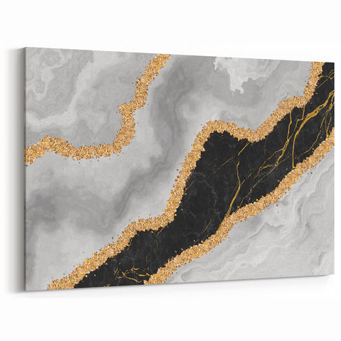 Elegant Abstract Strokes and Lines Art in Black, White, and Gold Canvas