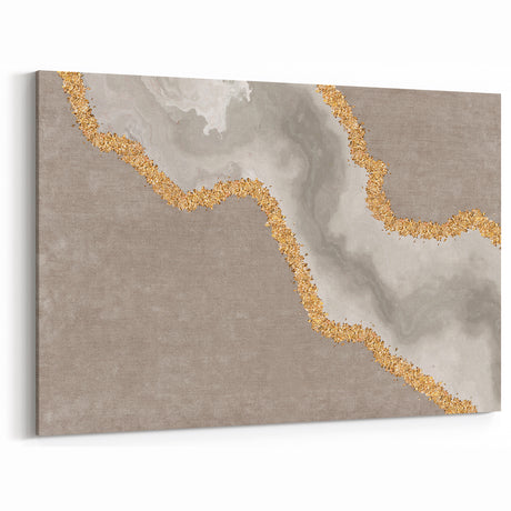 Elegant Abstract Strokes and Lines Art in Beige, Grey, and Gold Canvas