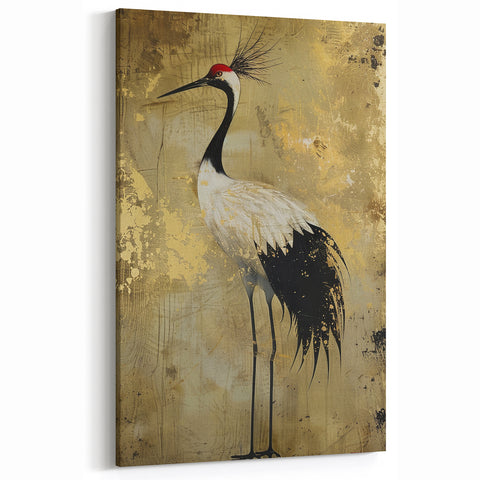 Elegant Crane Wall Art - Majestic Crane on Golden Background Canvas