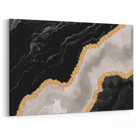 Elegant Abstract Strokes and Lines Art in Black, Grey, and Gold Canvas