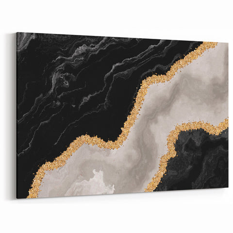 Elegant Abstract Strokes and Lines Art in Black, Grey, and Gold Canvas