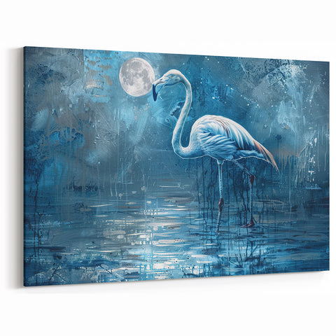 Elegant Crane Wall Art - Mystical Crane Under Moonlit Sky Canvas
