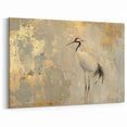 Elegant Crane Wall Art - Graceful Crane with Soft Gold Accents Canvas