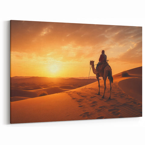 Sunset Camel Wall Art - Majestic Desert Journey Camel Canvas Print