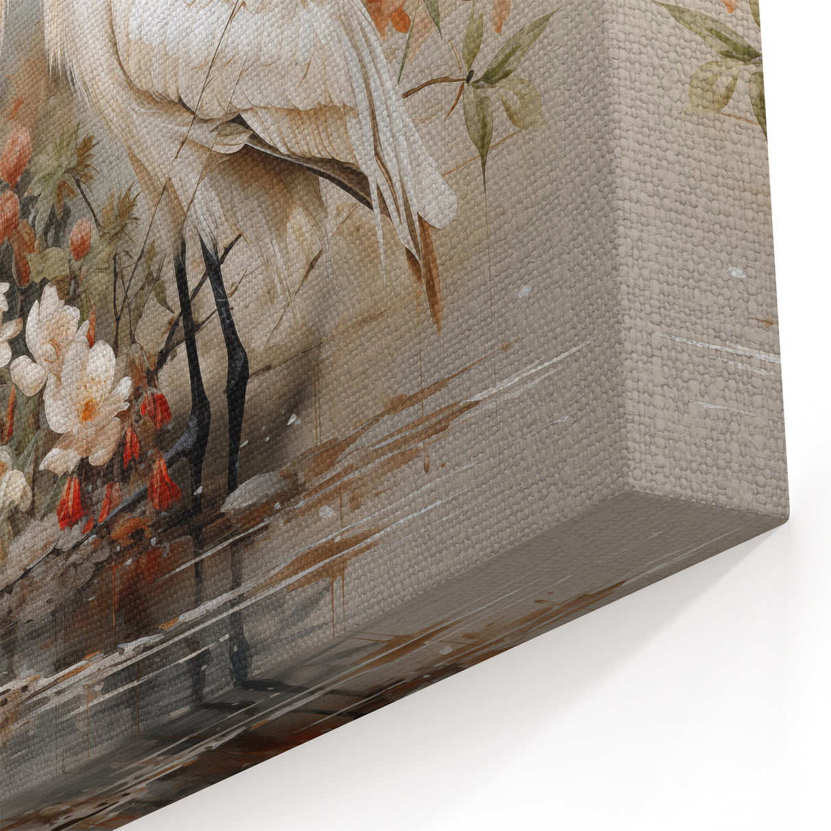 Elegant Crane Wall Art - Romantic Pair of Cranes with Floral Accents