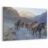 Journey of Donkeys - Rustic Mountain Path Canvas Art for Adventurous Decor