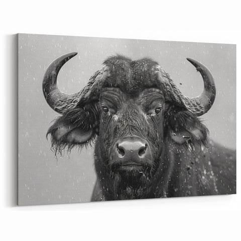 Rainy Day Buffalo Art - Monochrome Bison Canvas Print for Modern Decor