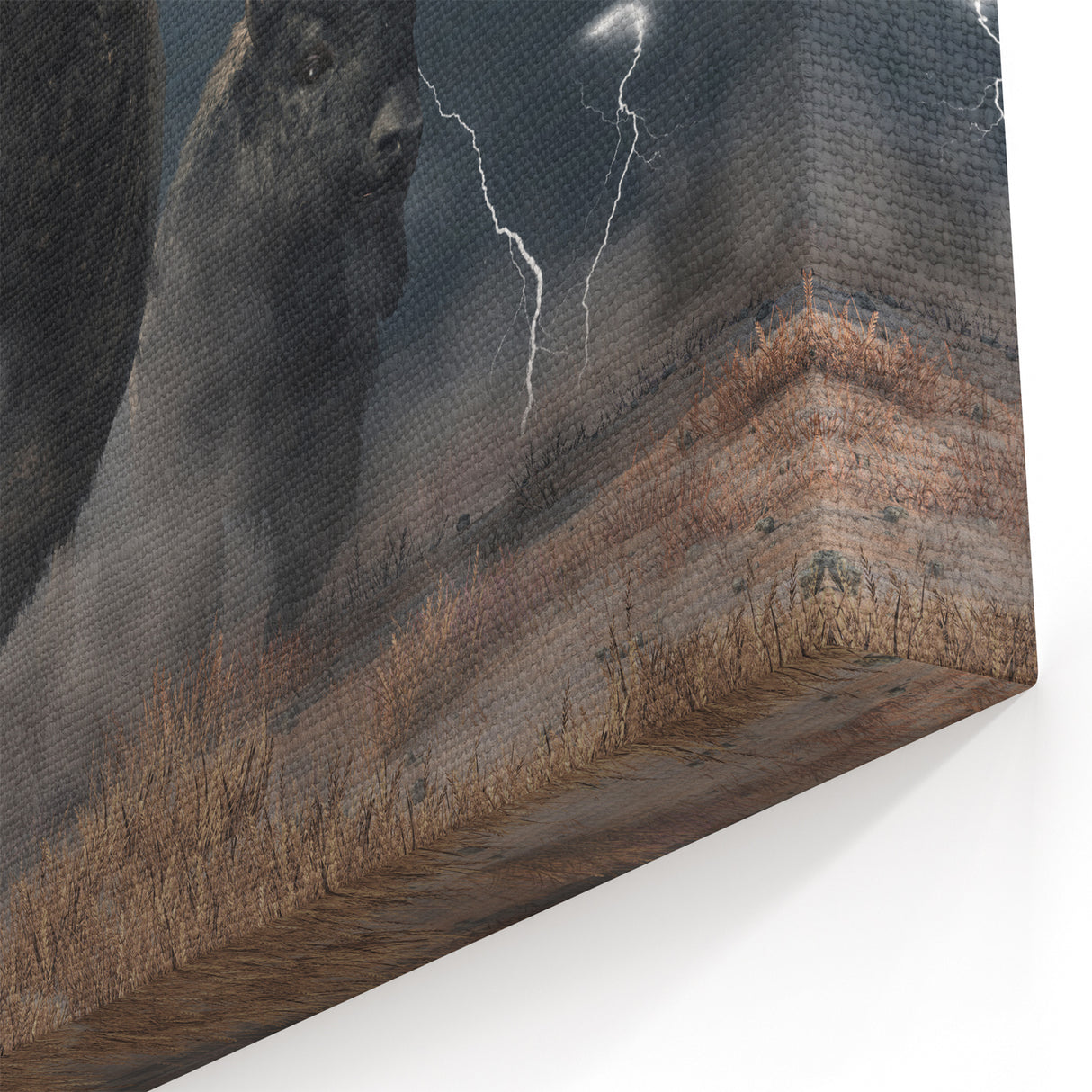 Thunderstorm Bison Art - Dramatic Buffalo Canvas Print for Rustic Decor