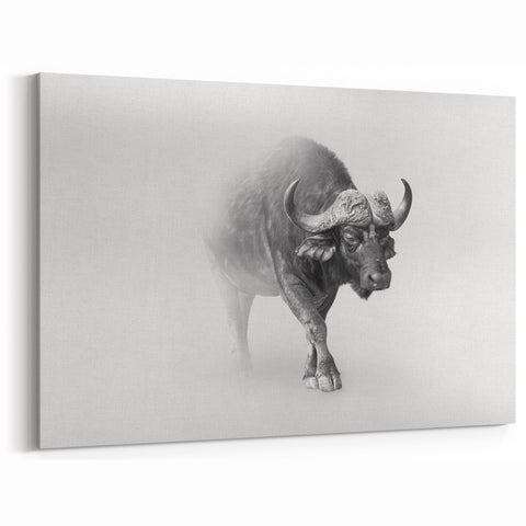 Ethereal Buffalo Art - Monochrome Bison Canvas Print for Modern Decor