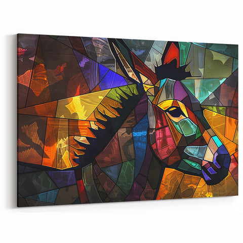 Abstract Donkey Wall Art - Vibrant Stained Glass Style Canvas Print