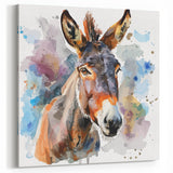 Colorful Donkey Wall Art - Watercolor Farmhouse Canvas Print