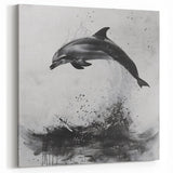 Abstract Dolphin Wall Art - Black and White Marine Life Canvas Print