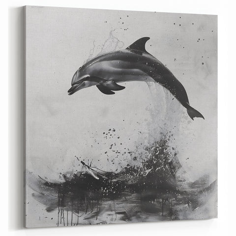 Abstract Dolphin Wall Art - Black and White Marine Life Canvas Print