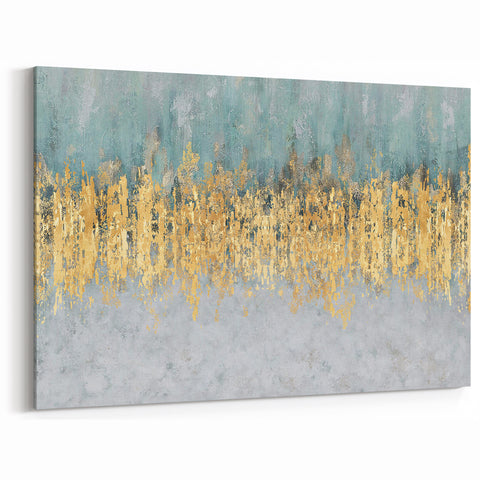 Gold and Teal Abstract Art - Modern Brush Strokes Canvas Print