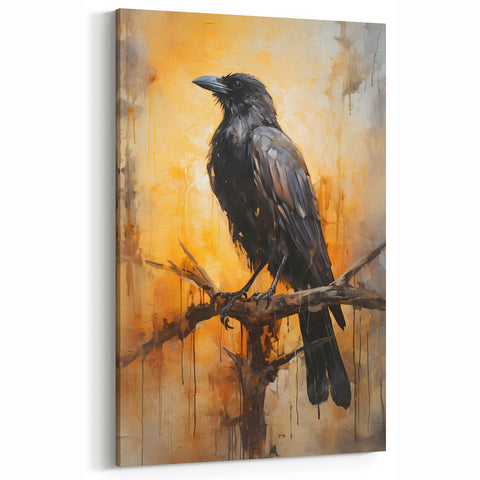 Fiery Raven Wall Art - Bold Crow Print with Sunset Glow
