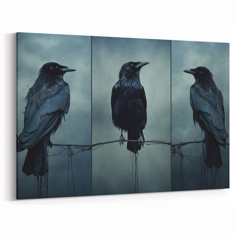 Gothic Raven Triptych - Mysterious Crow Wall Art in Dark Tones