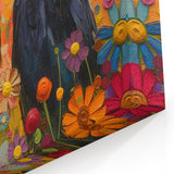 Floral Raven Art - Playful Crow Painting in Blooming Garden