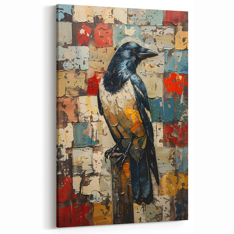 Abstract Raven Art - Rustic Crow Painting with Rich Textures