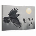 Mystical Raven in Flight - Elegant Crow Silhouette at Sunrise
