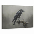 Misty Raven Art - Solitary Crow Perched in a Foggy Landscape