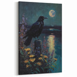 Moonlit Raven Art - Enchanted Crow by the Water at Night