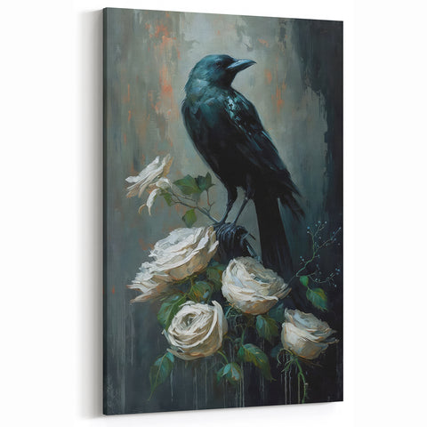 Gothic Raven with Roses - Dark Elegance Crow Art
