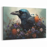 Floral Raven Art - Crow Surrounded by Vibrant Flowers