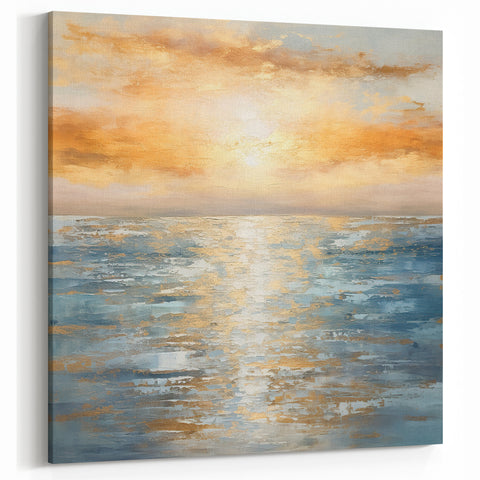 Modern Landscape Abstract | Luminous Sunset Over Ocean Canvas Art