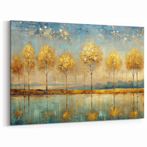 Artistic Landscape Designs | Golden Trees Reflection Canvas Art Print