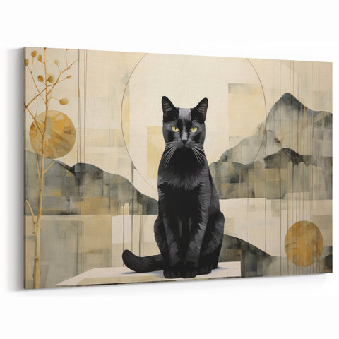 Elegant Black Cat Wall Art - Modern Cat Decor - Cat Canvas Print