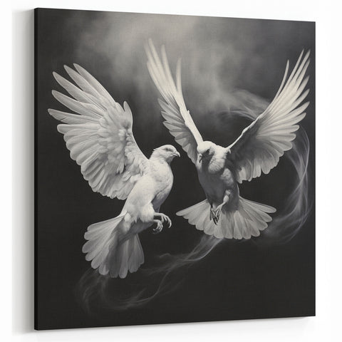 Majestic Doves Wall Art - Stunning Black and White Dove Canvas Decor