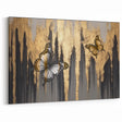 Golden Butterflies on Black Abstract Strokes and Lines Art