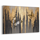 Golden Butterflies on Black Abstract Strokes and Lines Art