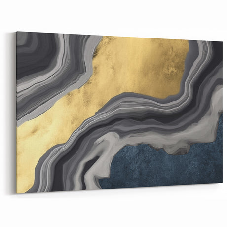 Abstract Brush Strokes with Gold and Grey | Modern Line Art Canvas