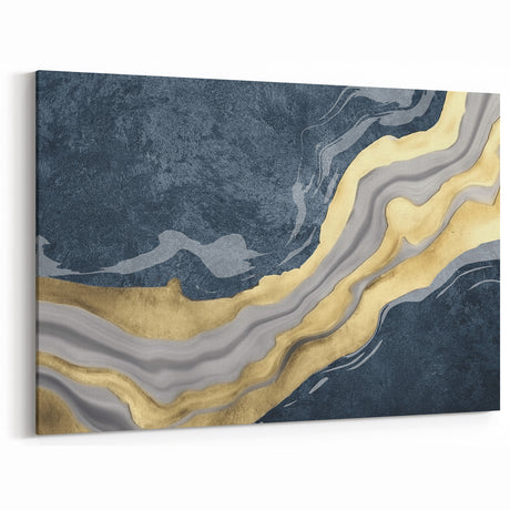 Gold and Blue Abstract Line Art | Modern Strokes Canvas Print
