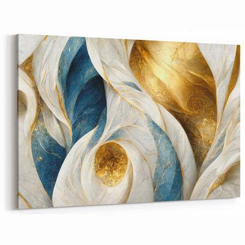 Exquisite Blue and Gold Abstract Line Art - Modern Wall Decor