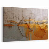 Golden Floral Abstract Art - Modern Line and Brush Strokes Canvas
