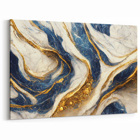 Luxurious Blue and Gold Abstract Line Art - Modern Wall Decor