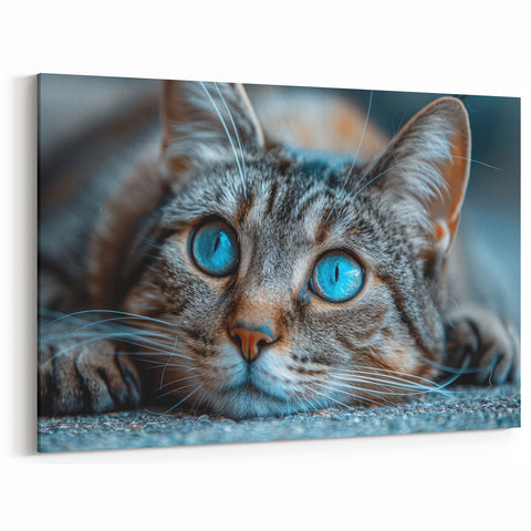 Close-Up Blue-Eyed Cat Wall Art - Captivating Cat Canvas for Home Decor