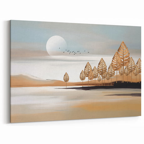 Golden Leaf Landscape Abstract Art - Modern Brush Strokes Canvas